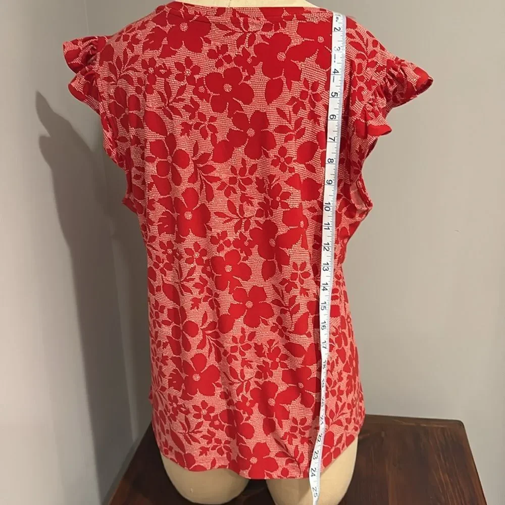 Tommy Hilfiger V-Neck Ruffle Cap Sleeve Top Size L - Picture 5 of 11